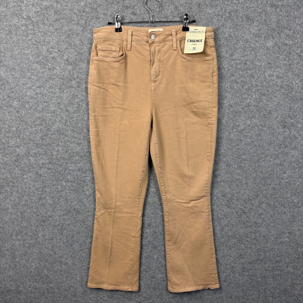 L'AGENCE Mira Ultra High Rise Crop Micro Boot Jeans Chanterelle Tan Size 30 NEW